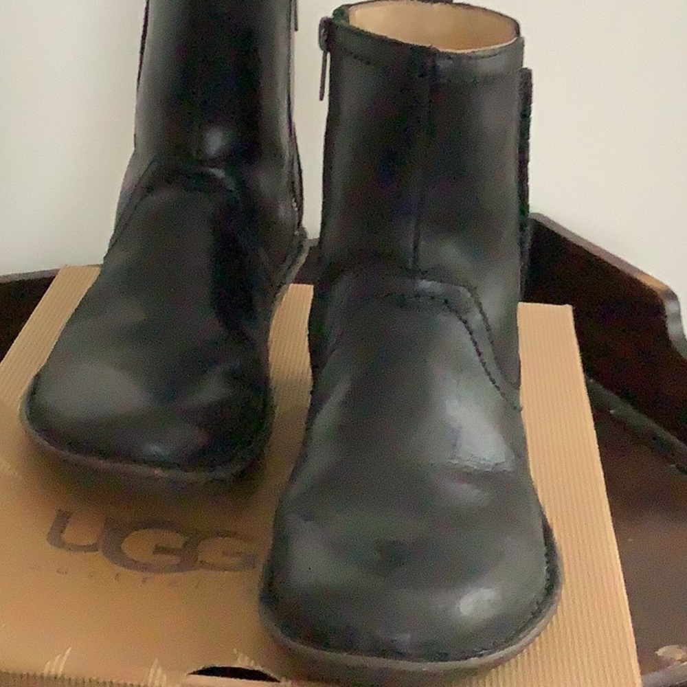 UGG black leather short boots.  Size 7